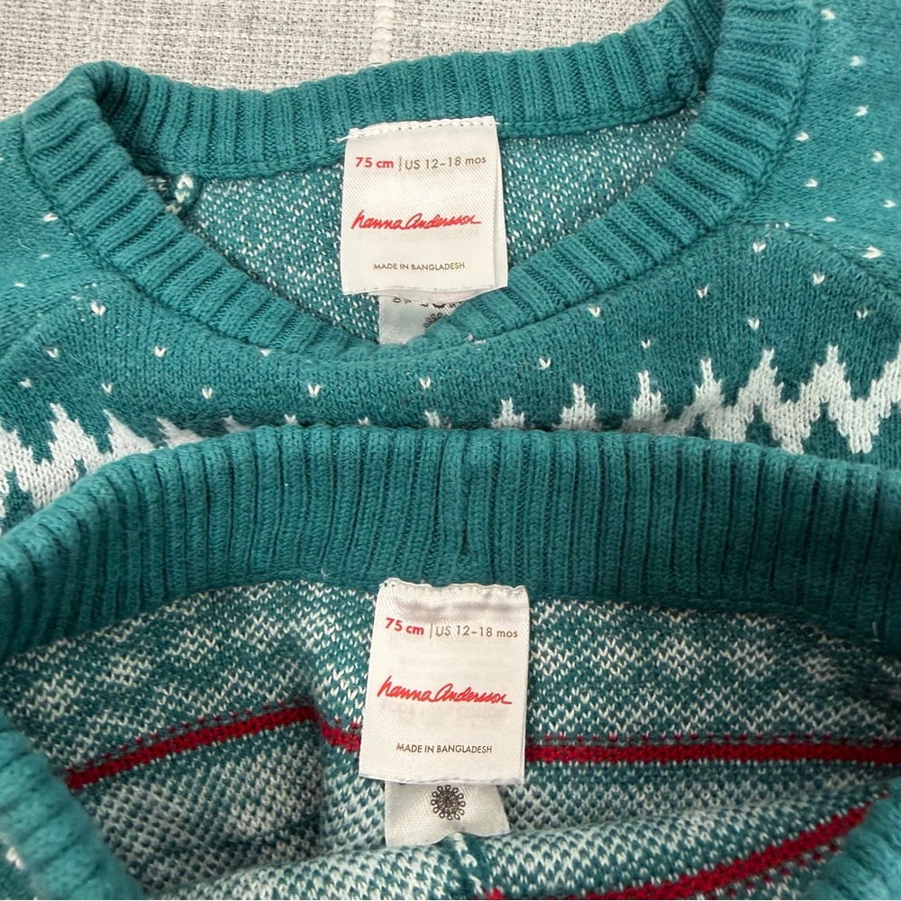 Hanna Andersson Holiday Sweater & Leggings Set 12-18 Months Fair Isle Cotton - Picture 8 of 8